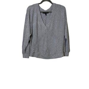 White House Black Market Sweater Womens M Gray Pullover Ribbed V Neck Casual